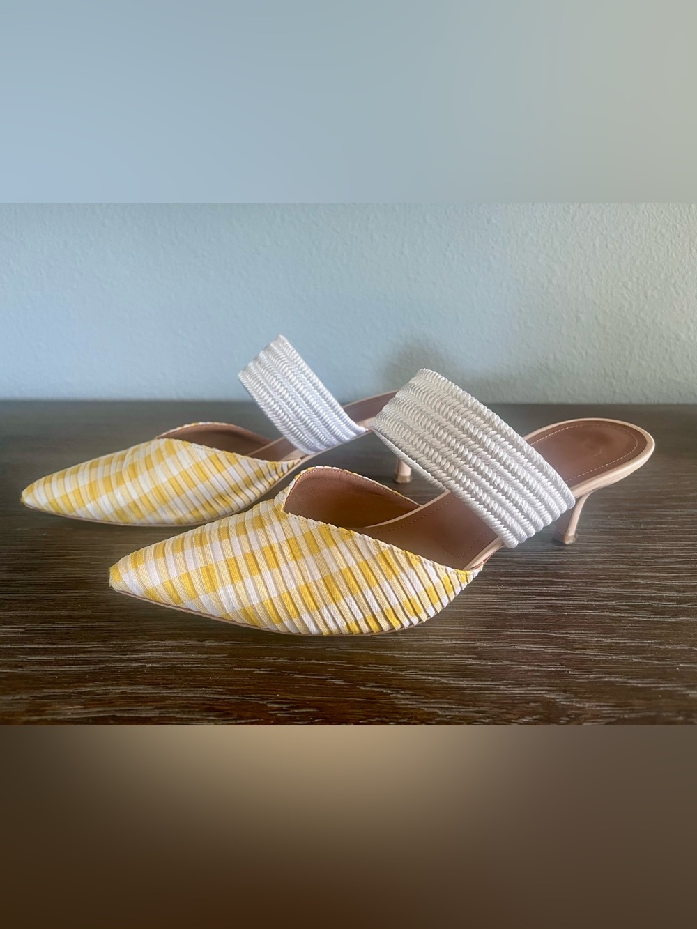 Malone Souliers Maisie 45-65 Mule Pumps Mustard with White Elastic Strap Size 40